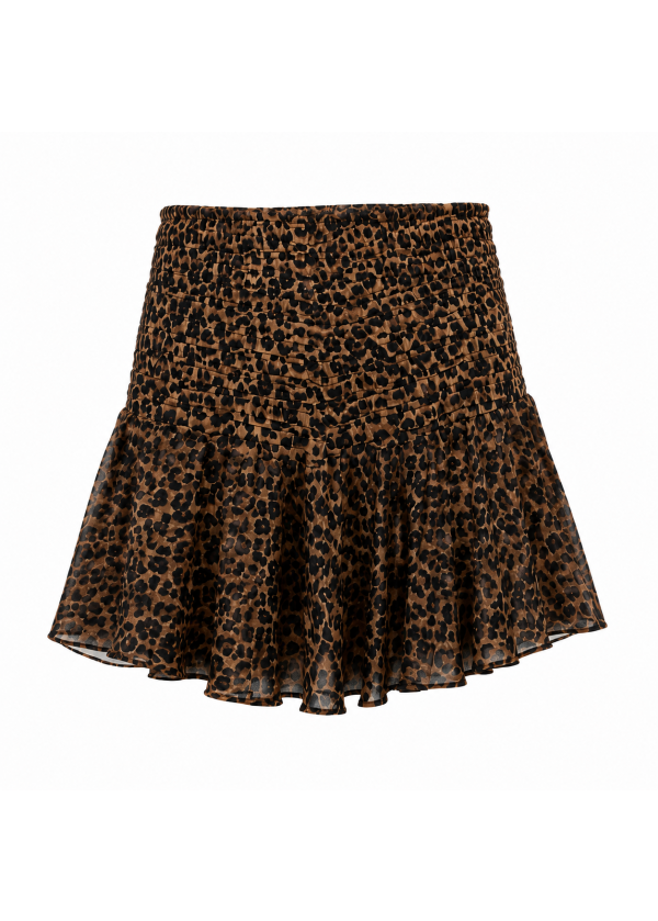 Leopar Desenli Gipeli Volanlı Mini Etek